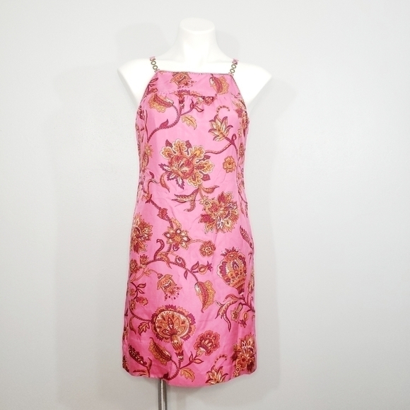 Ann Taylor Silk Pink Floral Shift Chain Y2K Dress - Picture 2 of 4